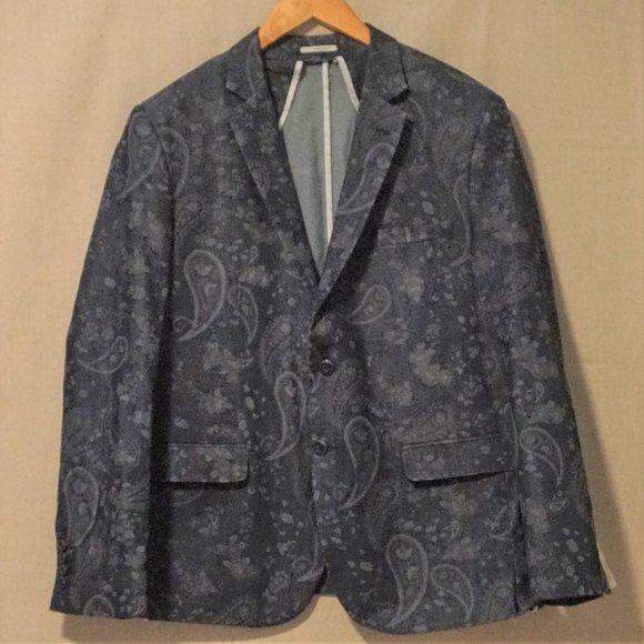 Vercini Navy Denim Paisley Suit Jacket Men’s 54